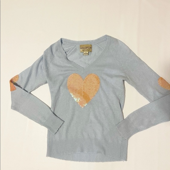 WILDFOX White Label Rabbit Hair Heart Sweater Sequin V Neck Pullover Lightweigt - Picture 4 of 7